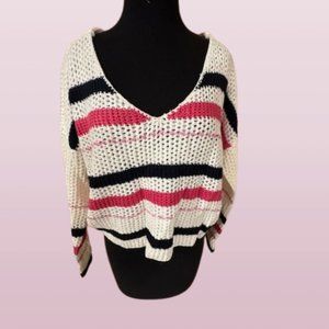 En Creme Block striped V neck Sweater  4057 NWT Boutique